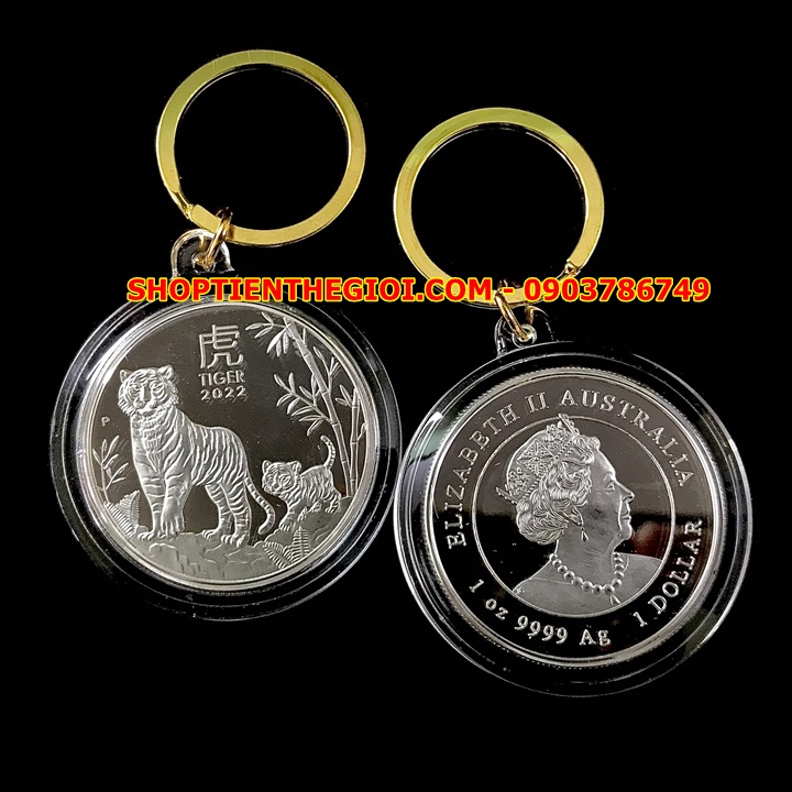 Móc Khóa Xu Úc Hình Con Hổ Mạ Bạc - SP005413